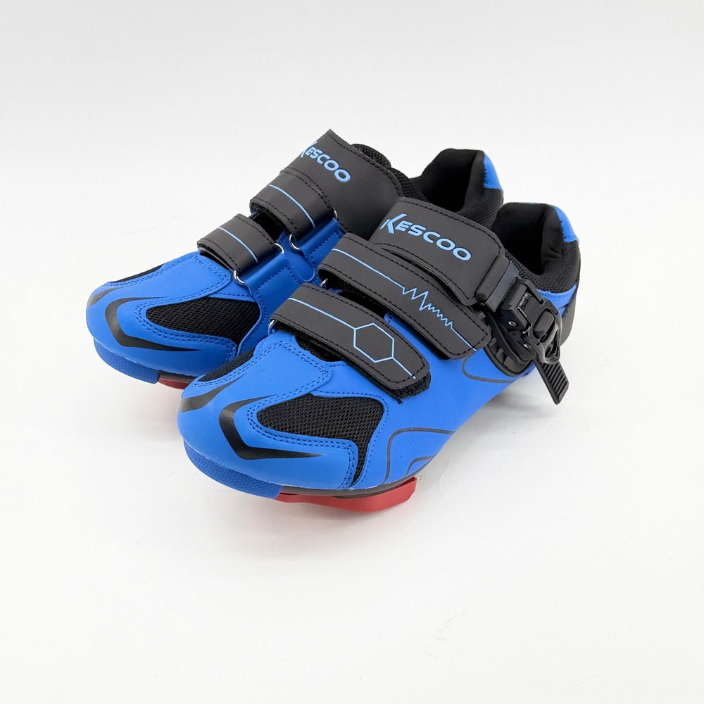 Kescoo Men Blue Black Road Cycling Shoes Size 38 Delta Cleats Ratchet Buckle